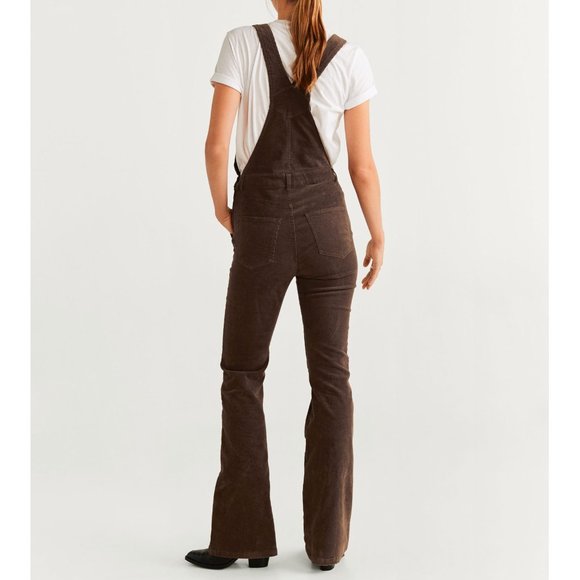 Mango Brown Corduroy Flare Overalls Size Medium - Picture 2 of 5